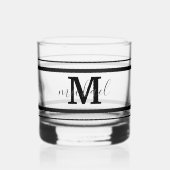 zwart en grijs monogram vaders dag decoratief whisky glas (Voorkant)
