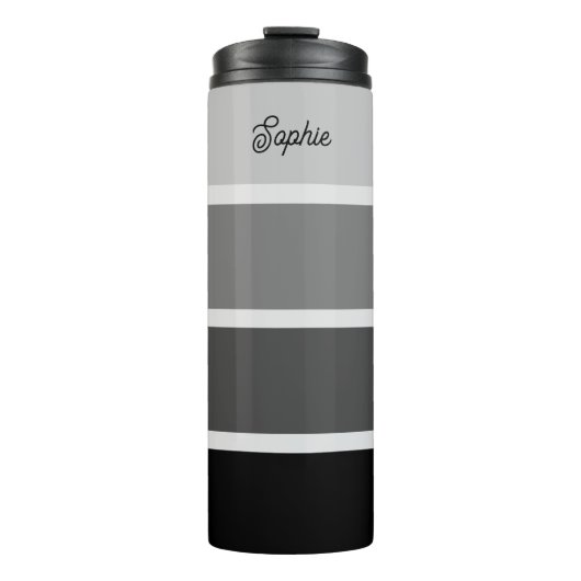 Zwart en Grijs | Ombre Strepen met Script Fleece Thermosbeker (Voorkant)