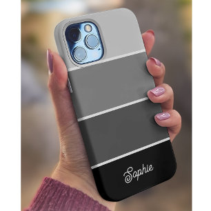 Zwart en Grijs Ombre Strepen met Script iPhone 13 Hoesje