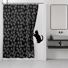 Zwart en Grijs Paw Print Patroon Douchegordijn