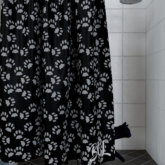 Zwart en Grijs Paw Print Patroon Douchegordijn