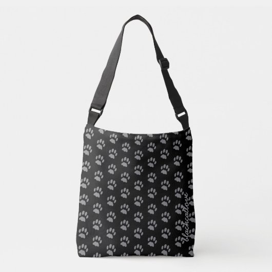 Zwart en Grijs Pet Paw Print Patroon Kat Lover Crossbody Tas (Voorkant)