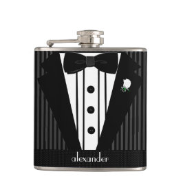 Zwart en grijs Pin Stripe Tuxedo-Wedding Heupfles