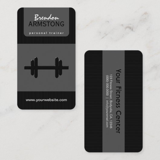 Zwart en grijs Pinstripe Dumbbell Personal Trainer Visitekaartje (Voorkant / Achterkant)