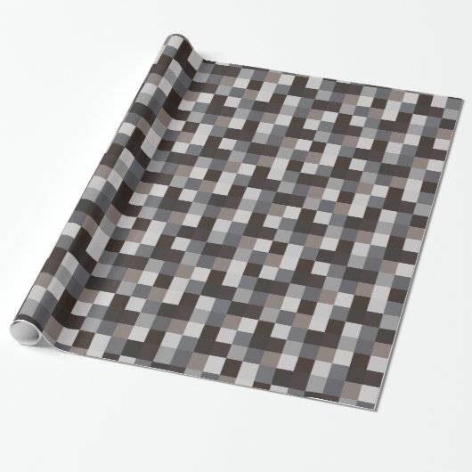 Zwart en grijs Pixelated Patroon Cadeaupapier (Uitgerold)