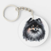 Zwart en grijs Pomeranian Sleutelhanger (Voorkant)