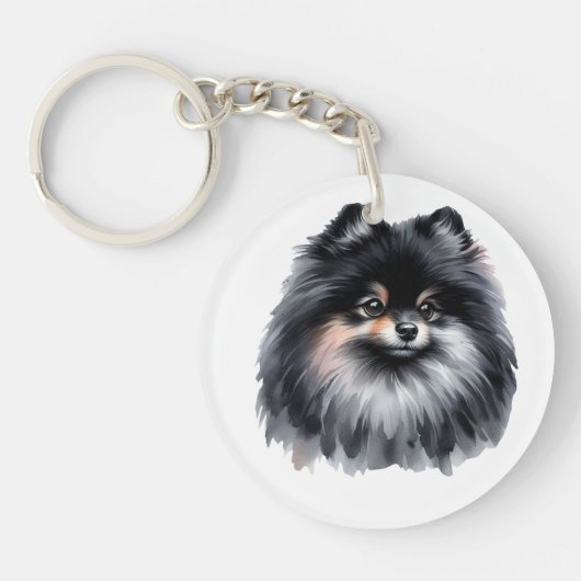 Zwart en grijs Pomeranian Sleutelhanger (Voorkant)