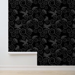 Zwart en grijs Raven Gothic Romantisch Sprookje Behang