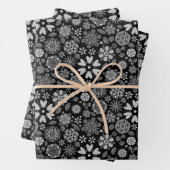 Zwart en grijs Retro Floral Art Naadloos Patroon Inpakpapier Vel (In situ)