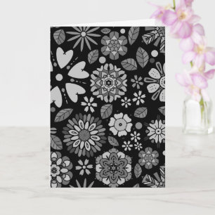 Zwart en grijs Retro Floral Art Naadloos Patroon Kaart