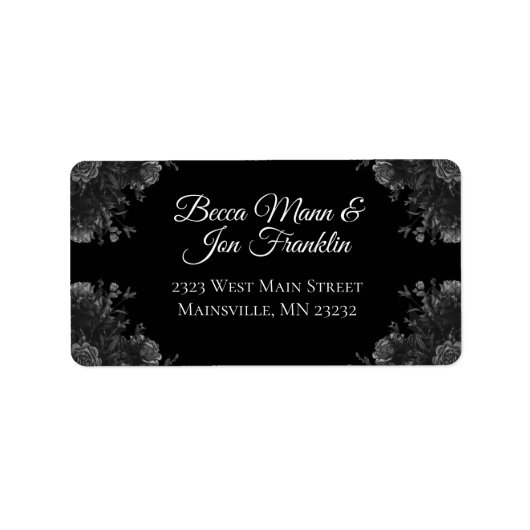 Zwart en grijs Roos Gothic Return Address Label (Voorkant)