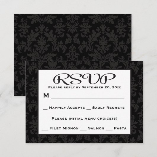 Zwart en grijs RSVP Damask Floral Wedding / Party (Voorkant / Achterkant)