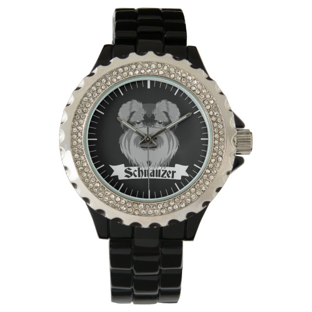 Zwart en grijs Schnauzer Horloge (Voorkant)