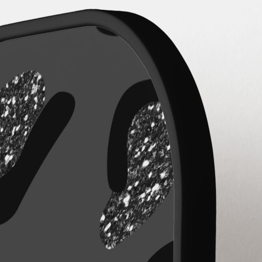 Zwart en Grijs Sparkly Leopard Animal Skin Patroon Pickleball Paddle (Links Detail)