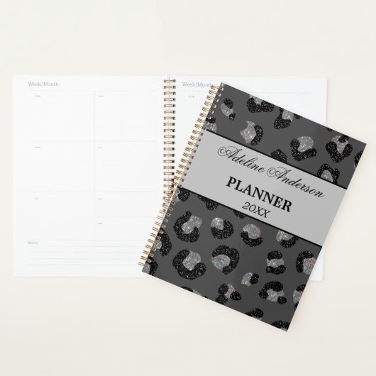 Zwart en Grijs Sparkly Leopard Animal Skin Patroon Planner (Display)