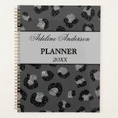 Zwart en Grijs Sparkly Leopard Animal Skin Patroon Planner (Voorkant)