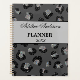 Zwart en Grijs Sparkly Leopard Animal Skin Patroon Planner