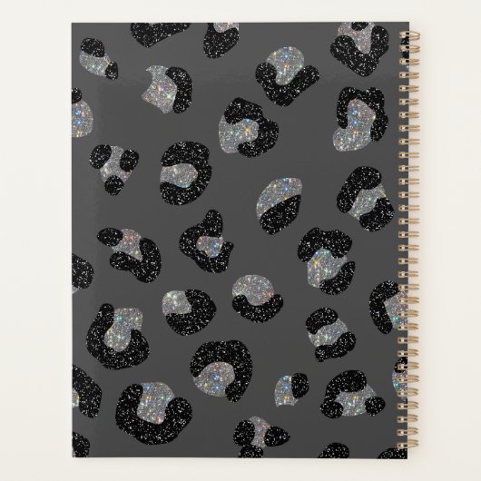 Zwart en Grijs Sparkly Leopard Animal Skin Patroon Planner (Achterkant)