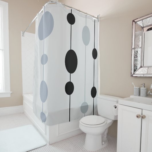 Zwart en Grijs stippen op grijs Douchegordijn (In situ)