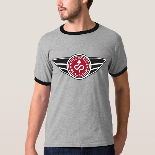 Zwart en grijs T-shirt met gewone rode MCR-logo (Voorkant)