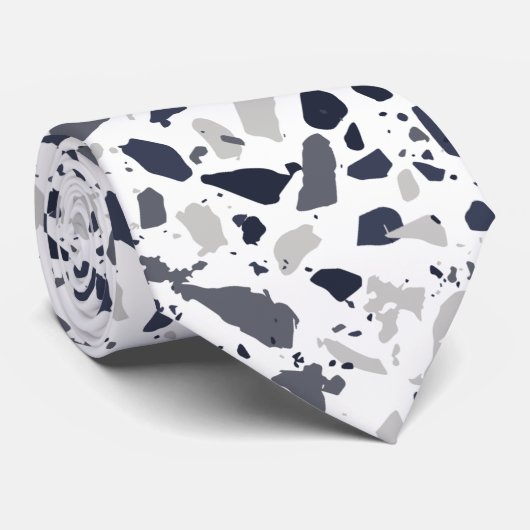 Zwart en Grijs Terrazzo Abstract Stropdas (Opgerold)