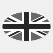 Zwart en grijs Union Jack Ovale Sticker (Voorkant)