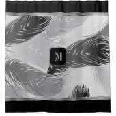 Zwart en grijs Ventilatorpatroon met monogram Douchegordijn (Voorkant)