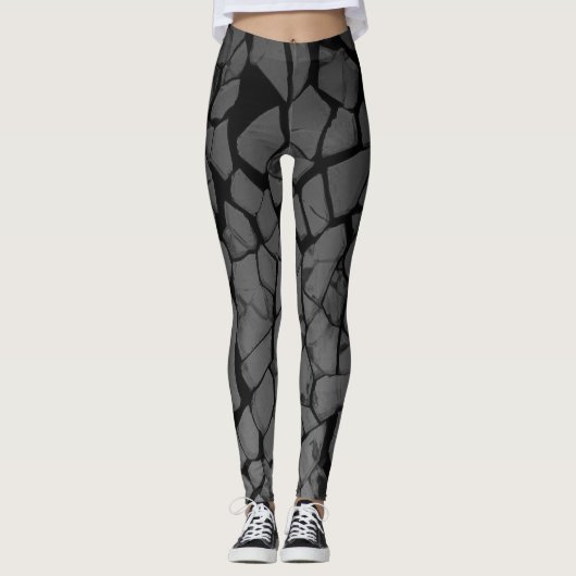 Zwart en grijs verbrijzeld glas leggings (Voorkant)