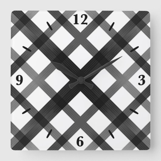 Zwart en grijs vervagende Ombre Cross Lattice Art Vierkante Klok (Voorkant)