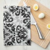 Zwart en grijs Victoriaans damast decor Theedoek (Quarter Fold)