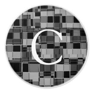 Zwart en grijs vierkant stadsslaapkamerontwerp keramische knop