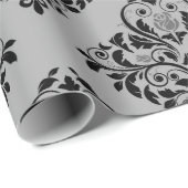 Zwart en grijs vintage damast cadeaupapier (Rol Hoek)