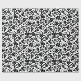 Zwart en grijs wervelende bloemen inpakpapier