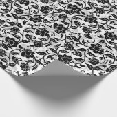 Zwart en grijs wervelende bloemen inpakpapier (Hoek)