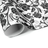 Zwart en grijs wervelende bloemen inpakpapier (Rol Hoek)