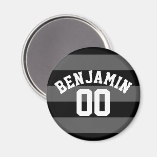 Zwart en grijs zilver Rugby Stripes Name Number Magneet