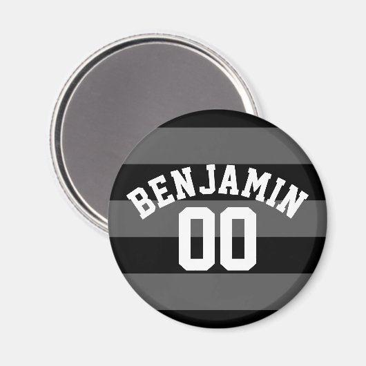 Zwart en grijs zilver Rugby Stripes Name Number Magneet (Voorkant / Achterkant)