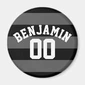 Zwart en grijs zilver Rugby Stripes Name Number Magneet (Voorkant)