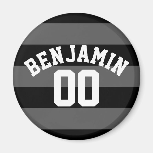 Zwart en grijs zilver Rugby Stripes Name Number Magneet (Voorkant)