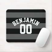 Zwart en grijs zilver Rugby Stripes Name Number Muismat (Met muis)