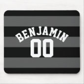 Zwart en grijs zilver Rugby Stripes Name Number Muismat (Voorkant)
