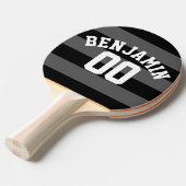 Zwart en grijs zilver Rugby Stripes Name Number Tafeltennisbatje (Voorkant Gekanteld)