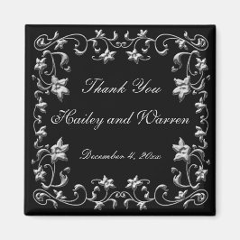 Zwart en Grijsbloemige Huwelijksfavorietmagneet Magneet