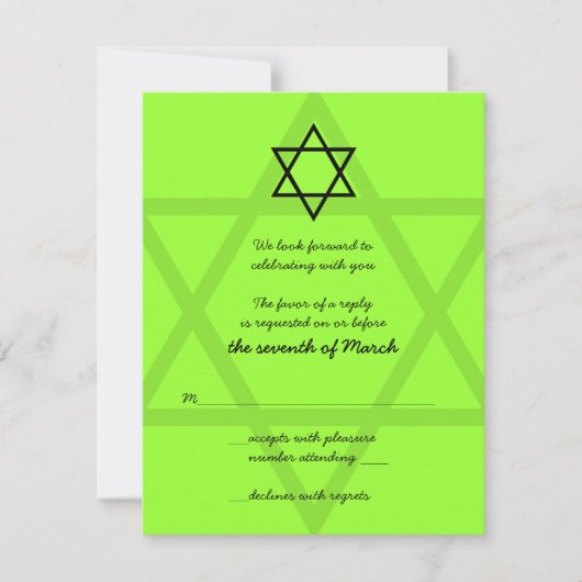 Zwart en Groen Bar Mitswa Reply Kaart (Voorkant)