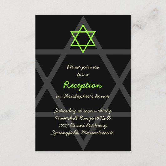 Zwart en groen Bar Mitzvah Receptie Insert Kaart (Voorkant)