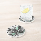 Zwart en groen Bloemen Zandsteen Onderzetter (Zijkant)