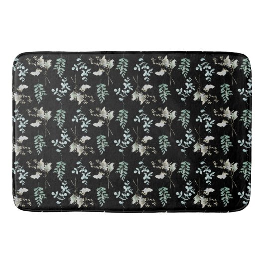 Zwart en Groen Botanisch blad Badmat (Voorkant)