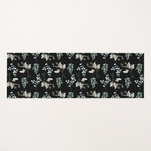 Zwart en Groen Botanisch blad Yogamat (Voorkant (horizontaal))