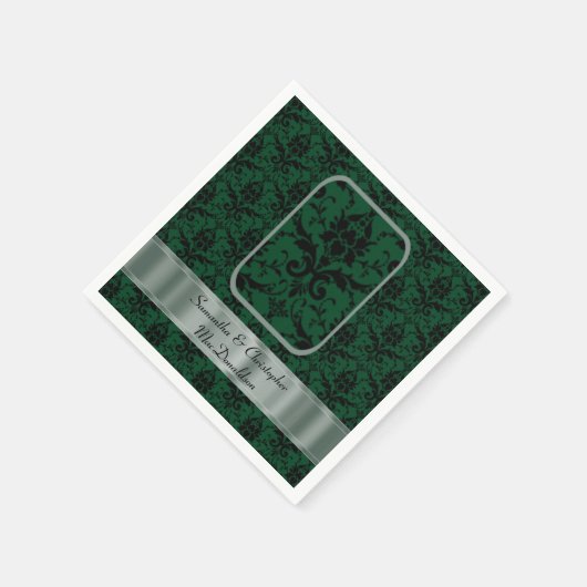 Zwart en groen bruiloft damast patroon servet (Hoek)