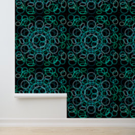 Zwart en groen cirkelenpatroon behang